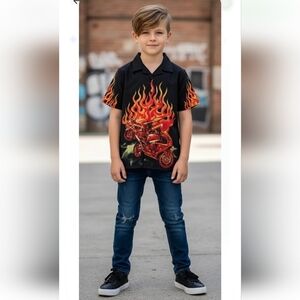 Boys No Boundaries Dirt Bike Button Down Shirt M(8-10)